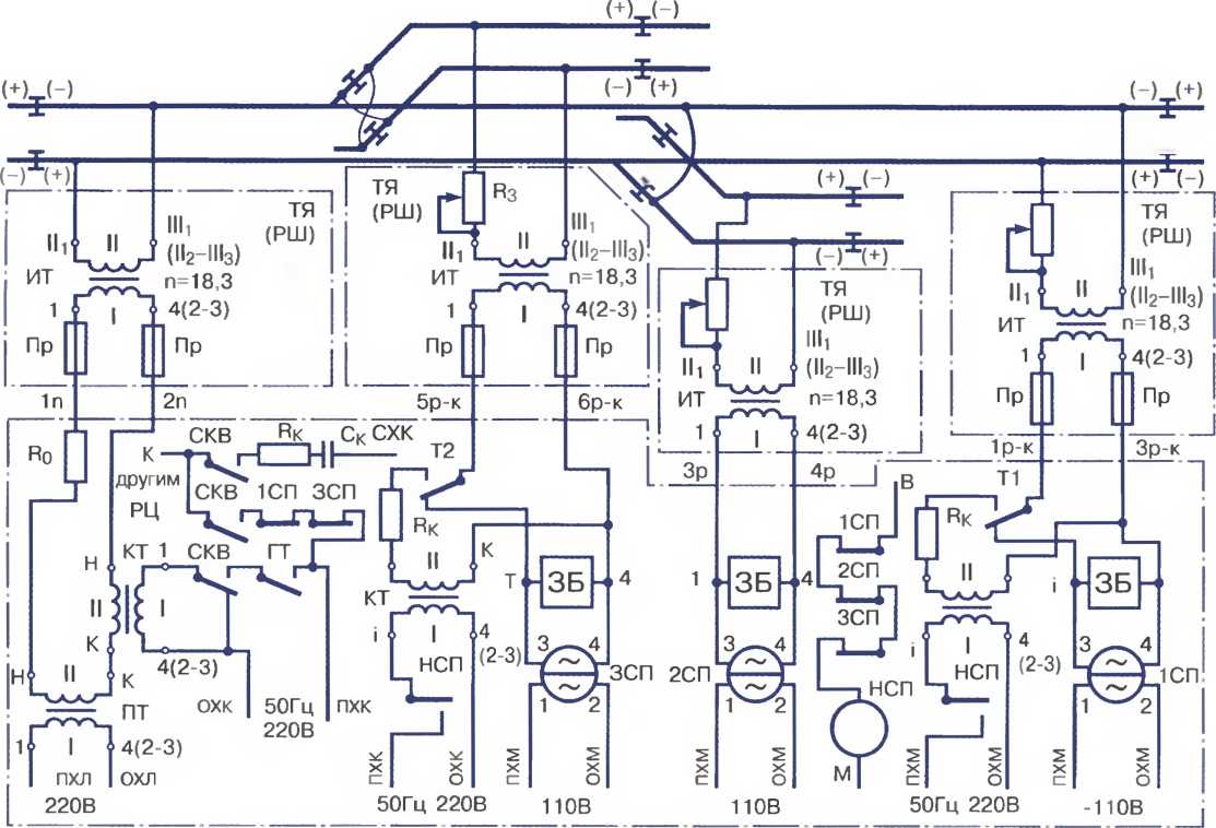Разветвленная РЦ переменного гока 25 Гн с тремя реле ДСШ-13А п наложением кодовых сигналов