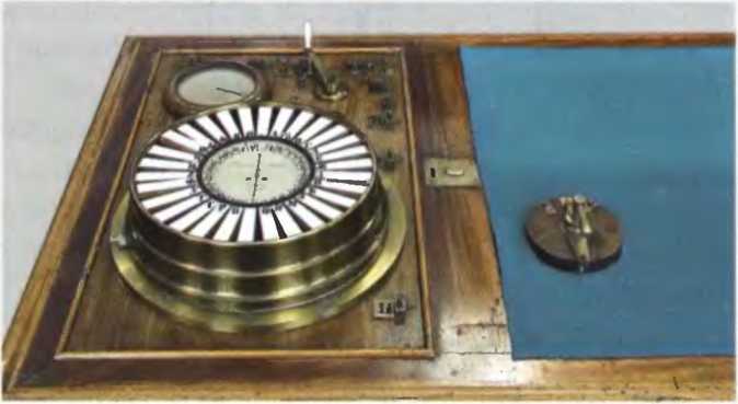Стрелочный телеграфный аппарат Сименса горизонтальной формы с круглым клавиатурным передатчиком фирмы «Сименс и Гальске», Берлин. 1850-е годы