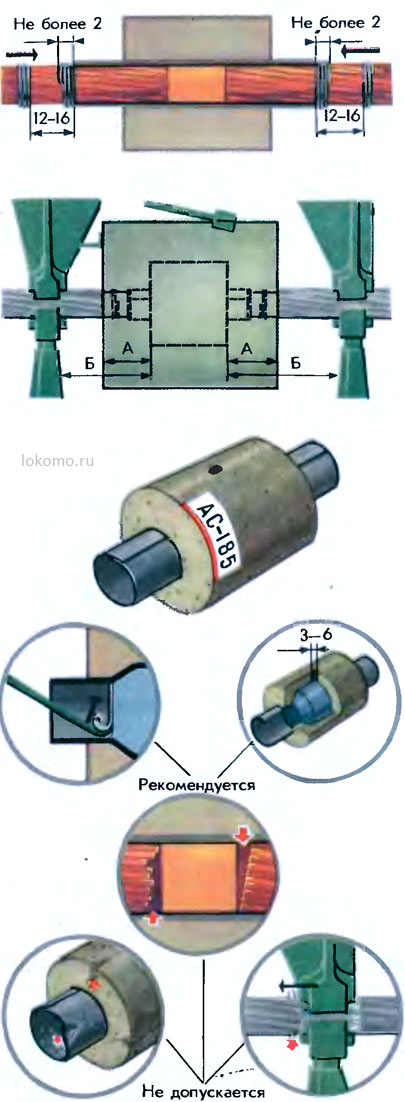 Концы свариваемых проводов вводят в термитный патрон