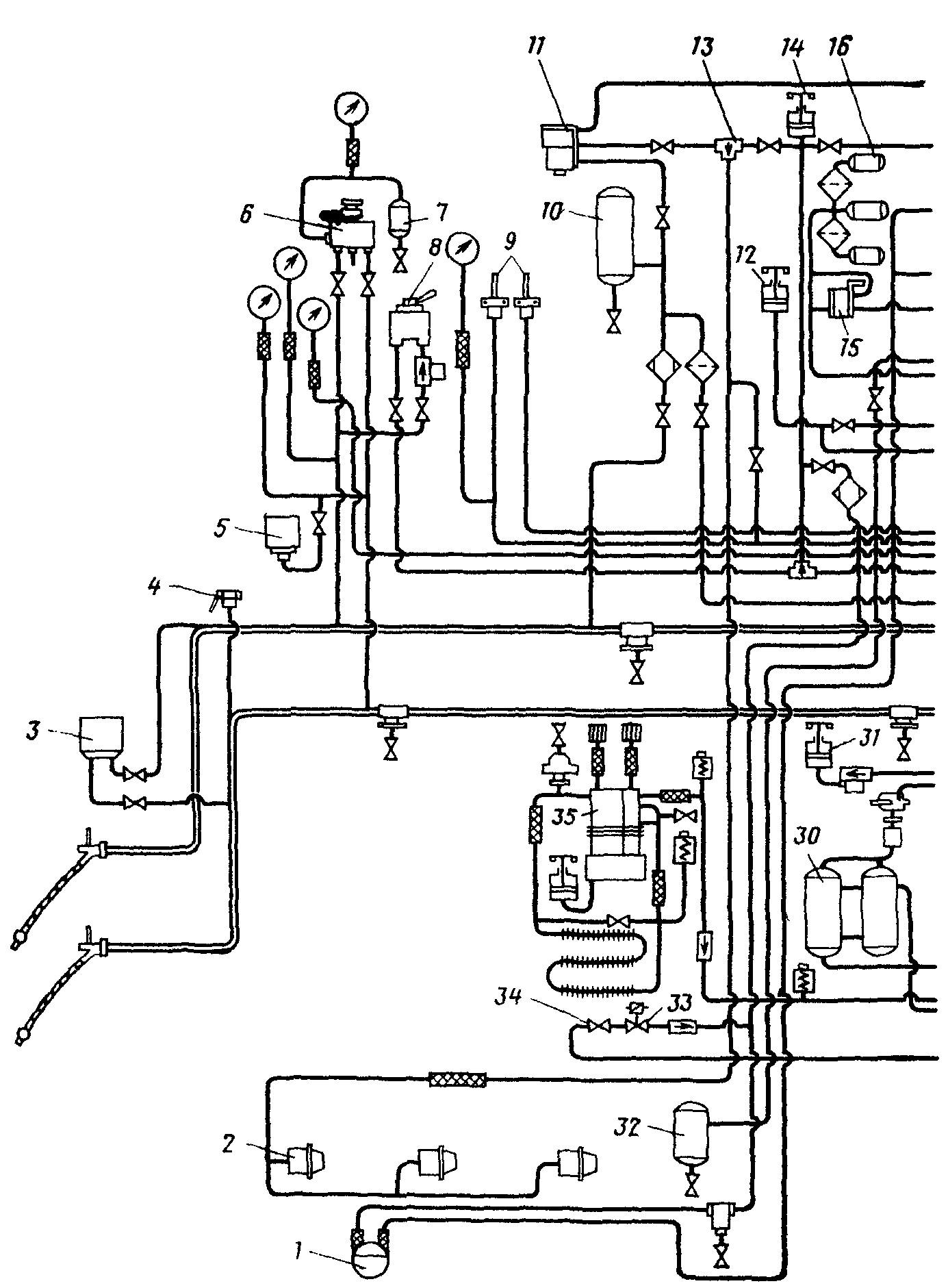 Схема тормозного оборудования односекционных двухкабинных электровозов ЧС2Т и ЧС4Т