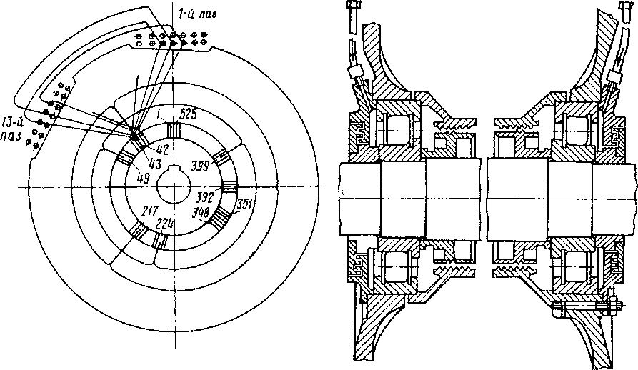 Схема соединения катушек Рис. 35. Уплотнение якорных под-якоря и уравнителей с коллектор- шипников и подвод к ним смазки нымн пластинами тягового электро- тягового электродвигателя ТЛ-2К1 двигателя ТЛ-2К.1