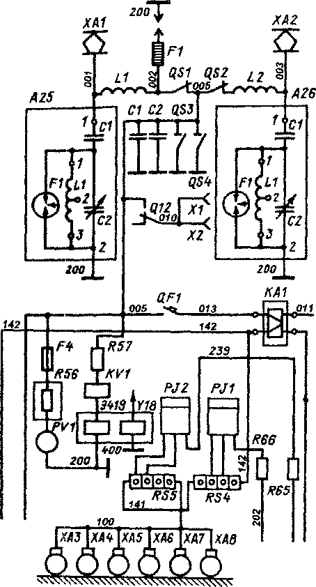 Схема высоковольтных цепей электровоза ВЛ15-005.