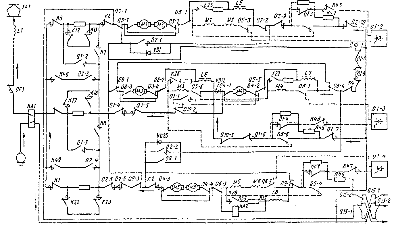 Схема прохождения тока рекуперации на П-соединении
