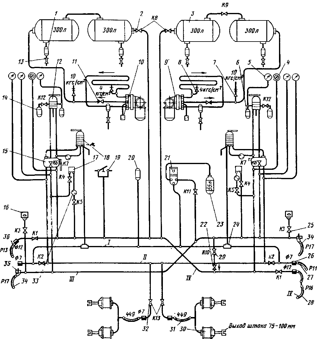 Принципиальная пневматическая схема тормоза электровоза В Л 60