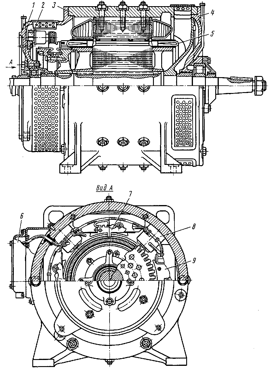 Продольный и поперечный разрезы двигателя НБ-430А