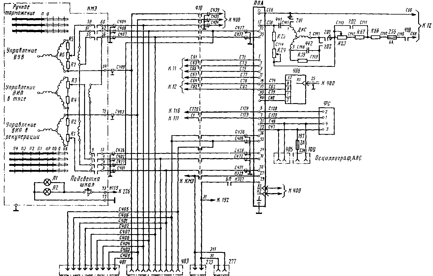 Схема цепей связи контроллера машиниста с системой регулирования