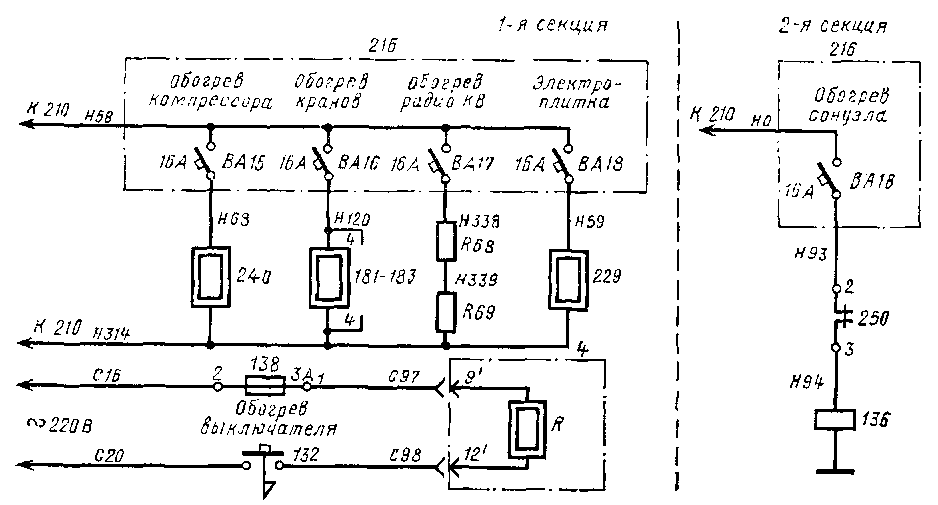 Схема цепей управления обогревателями